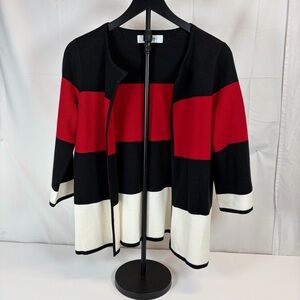 Jones Studio Colorblock Open Front Cardigan Sweater Black Red Ivory Small